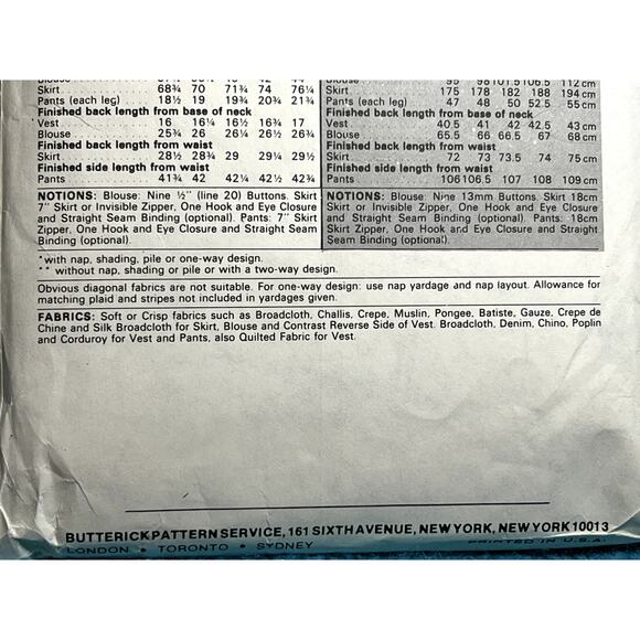 Butterick 6300 pattern blouse A line skirt pant vest size 14 - Picture 7 of 7